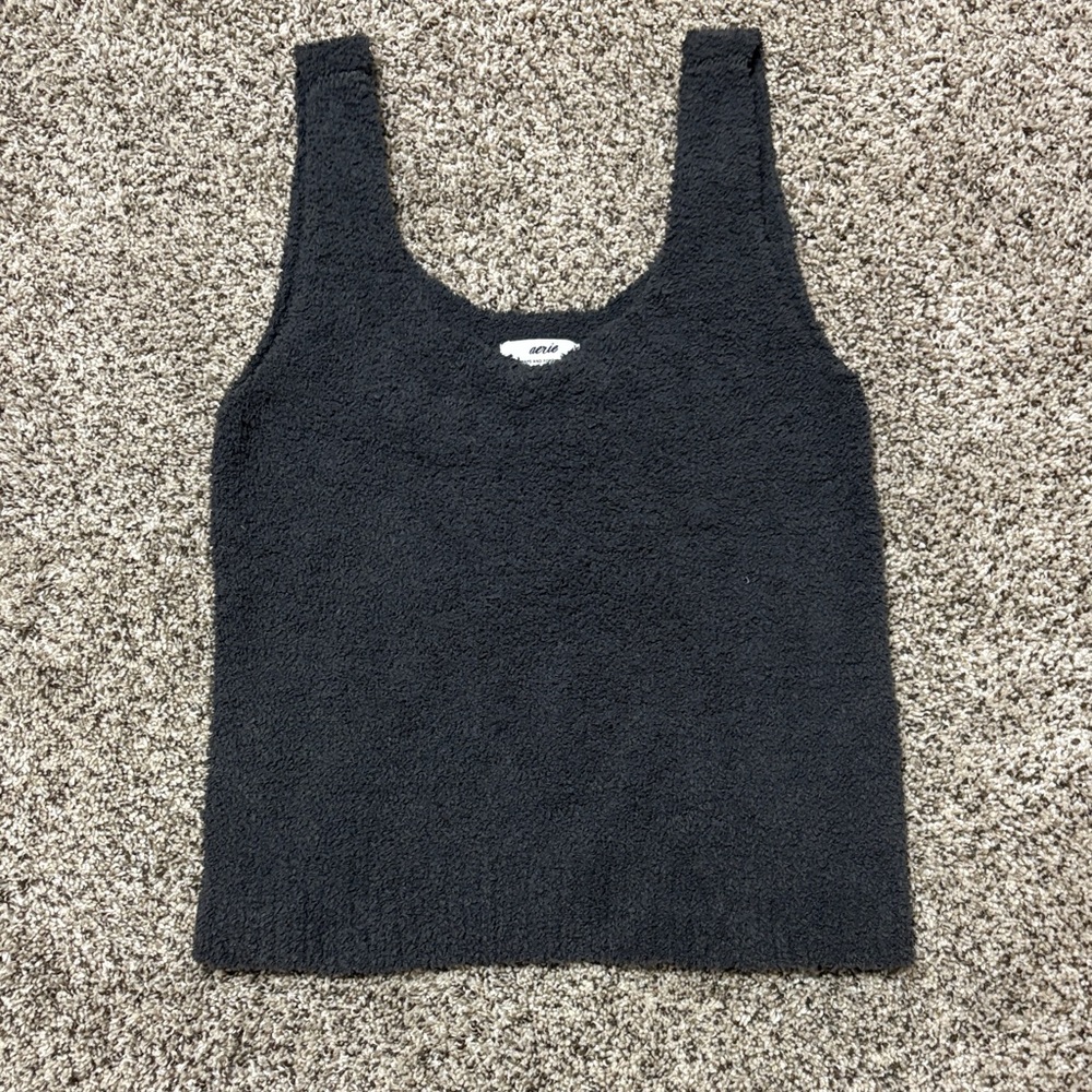 Aerie Black Fuzzy Tank Top
